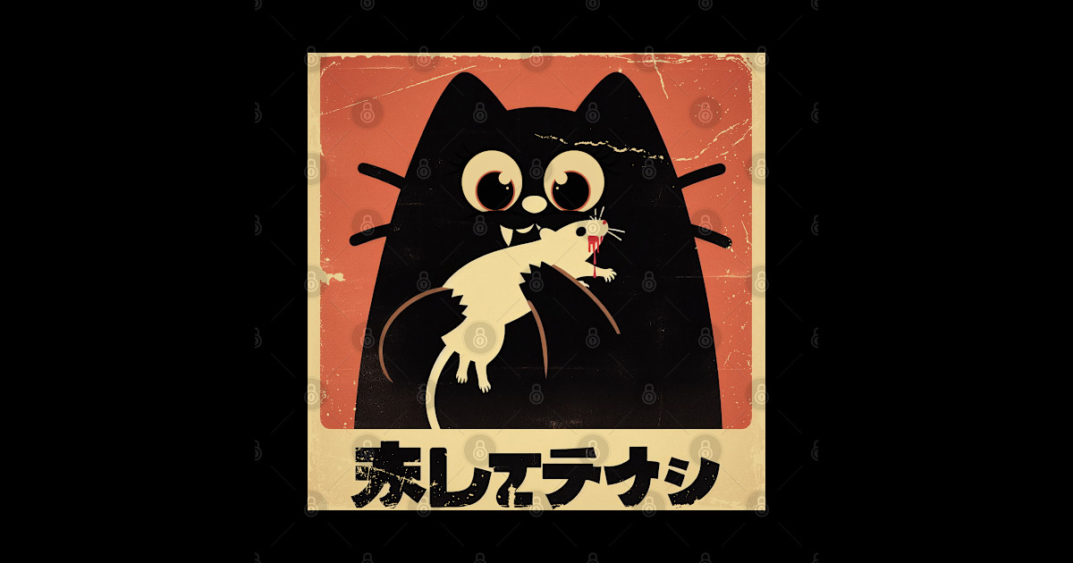 Menacing Black Cat Rat Japanese Retro Style - Menacing Black Cat Rat ...