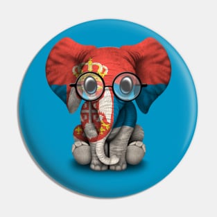 Baby Elephant with Glasses and Serbian Flag Pin