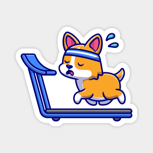 Exhausted Corgi Running On The Treadmill Magnet