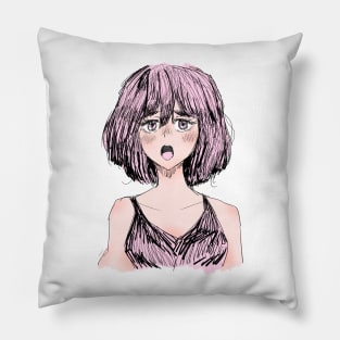 Sleepy Pink Haired Girl Pillow