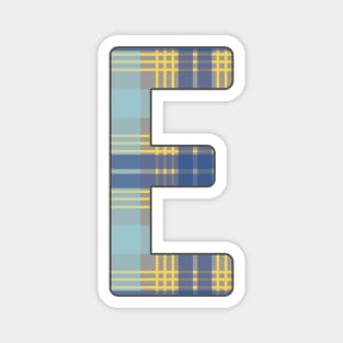 Monogram Letter E, Blue, Yellow and Grey Scottish Tartan Style Typography Design Magnet