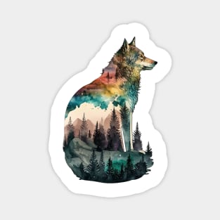 Wolf Watercolor Forest Cute Autumn Leaves Landscape Animal Print Magnet