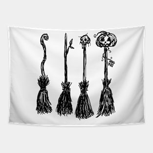 Sketchy Halloween Witchy Broomsticks Tapestry