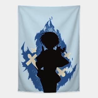 Seika Lamprogue Fire Aura with His Shikigami from The Reincarnation of the Strongest Exorcist in Another World or Saikyou Onmyouji no Isekai Tenseiki in Cool Simple Silhouette Tapestry