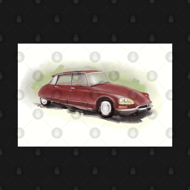 Classic Citroën DS2 Painting in Burgundy Red by ibadishi