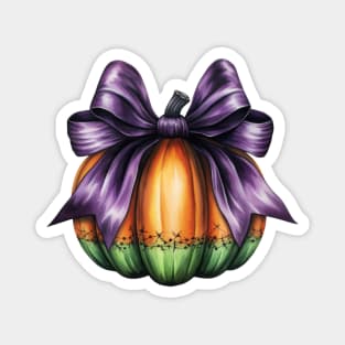 Fall Pumpkin with Big Purple Bow Magnet