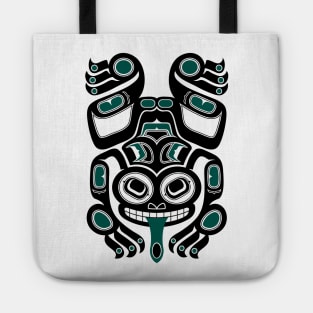 Teal Blue and Black Haida Spirit Tree Frog Tote