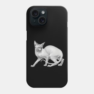 Realistic Sphinx Cat Graphite Drawing - Black and White Art Phone Case