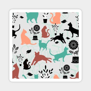 Cats and Flowers mint and coral Magnet