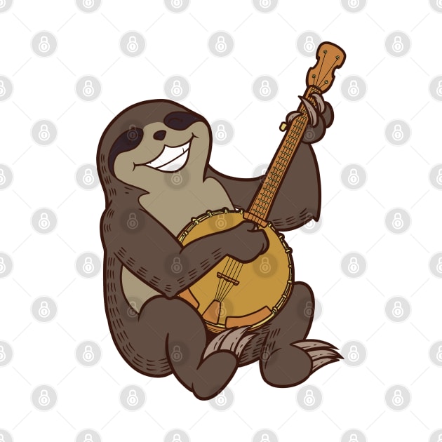 Cartoon sloth playing banjo by Modern Medieval Design