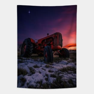 Red Case Tractor Sunset - vertical Tapestry