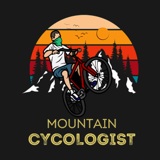 Mountain Cycologist Retro Sunset Biker T-Shirt