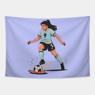 90s Nostalgia Minimalist Girl Kicking Football | Women's Soccer Enthusiast Design Tapestry