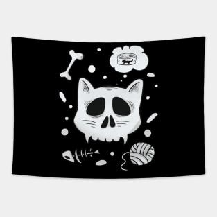 Skull Cat Funny Kitty Cat Food Cat Toys Tapestry