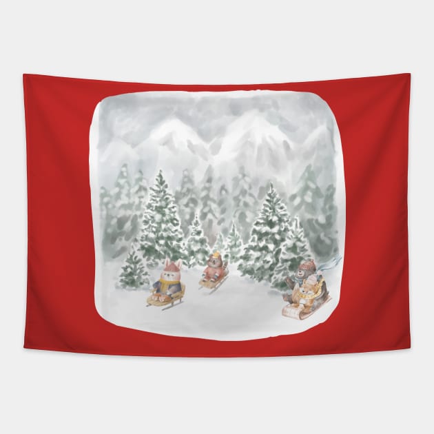 winter holidays with cute animals Tapestry by waltzart