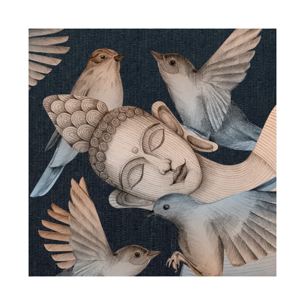 sleeping buddha with birds by KindSpirits