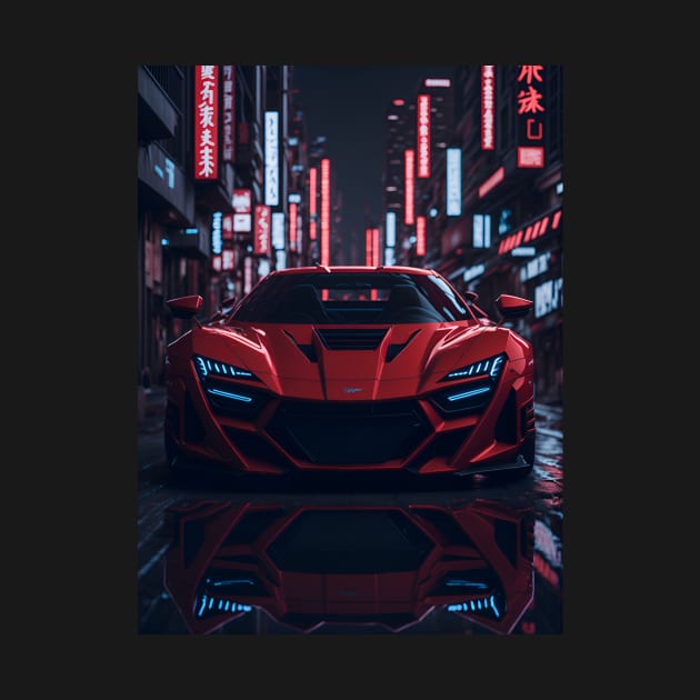 Dark Red Sports Car in Japanese Neon City by star trek fanart and more