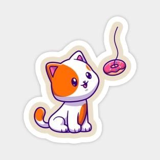 Cute Cat Eating Donut Cartoon Magnet