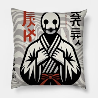 Mysterious Japanese Warrior in Retro Style Pillow