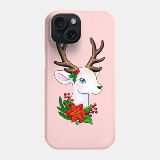 White Christmas Reindeer with Brown Antlers Phone Case