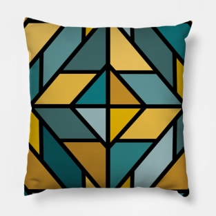 Geometric Pattern Tiles in Mustard Yellow and Teal Pillow