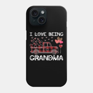 I Love Being Grandma Red Plaid Truck Hearts Valentine's Day Phone Case