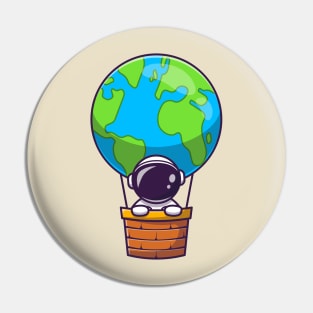 Cute Astronaut In Hot Air Balloon Earth Pin