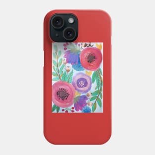 Watercolor red and purple flowers and leaves Phone Case