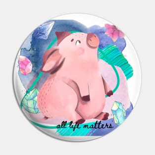 Cute Piglet and Flower Pin