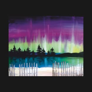 Northern Lights Beach Painting T-Shirt