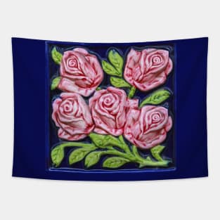 Pink Roses Majolica Floral Tile Tapestry