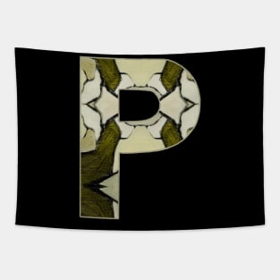 Letter P Monogram Initial Olive Green Pearl White Aesthetic Abstract Pattern Painting On Canvas Tapestry