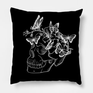 Skull with butterflies and lilies. Cool Hippie Floral Skull Pillow