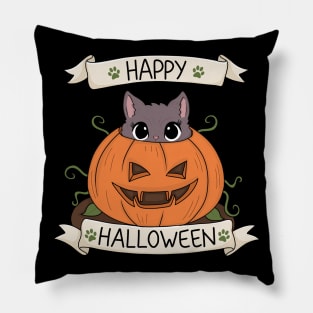 Cute Cat in Pumpkin - Halloween Pillow