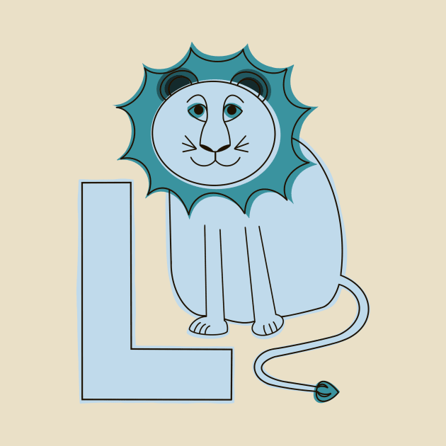 L is for Lion - Blue L Initial by Obstinate and Literate