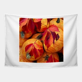 pumpkins and red leaves Tapestry
