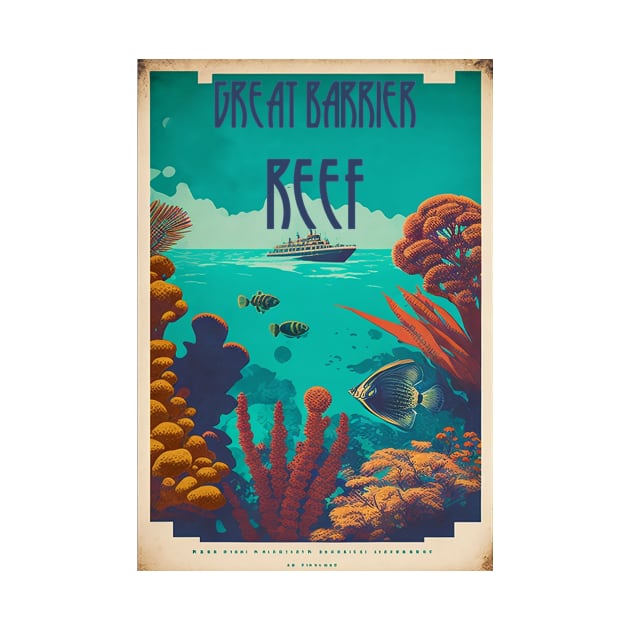 Great Barrier Reef Australia Vintage Travel Art Poster by OldTravelArt