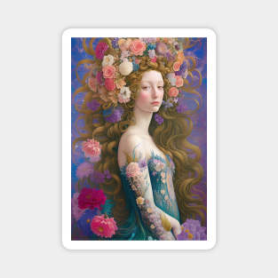 Floral mermaid with yellow eyes Magnet