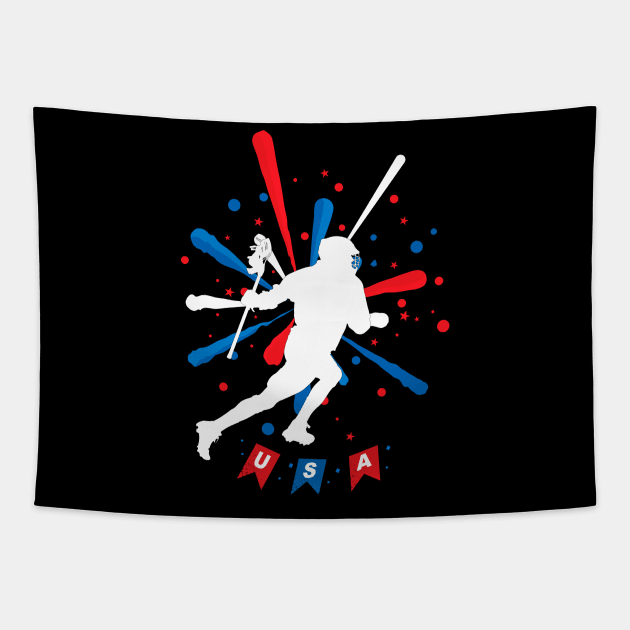 Lacrosse Usa American Flag Tapestry by MikeMeineArts