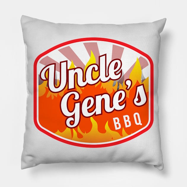 Uncle Gene’s BBQ Logo Pillow by denilathrop