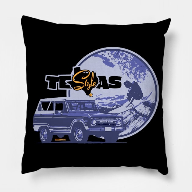 Texas-Style Surfer with Ford Bronco in pastel lavender and purples Pillow by CamcoGraphics