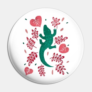 Green crocodile and red leaves Pin