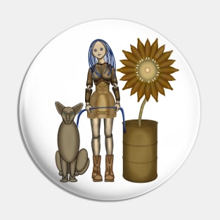 Girl with a cat and a sunflower. Steampunk (2) Pin