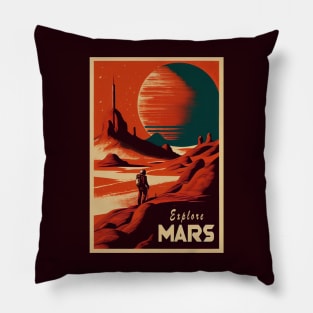 Mars Adventure Vintage Travel Poster Pillow