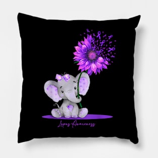 LUPUS AWARENESS Cute Elephant Sunflower Purple Ribbon Pillow