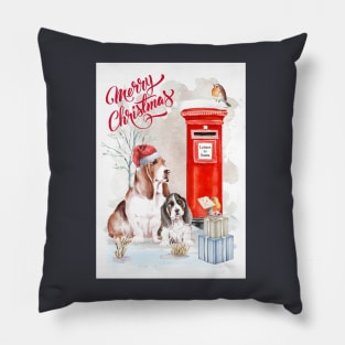 Basset Hounds Merry Christmas Santa Dogs Pillow