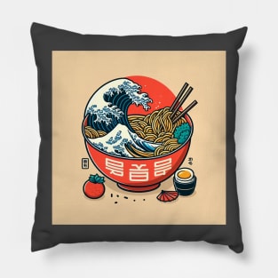 A  Classic Bowl of Ramen Have The Japanese Great Wave off Kanagawa Pillow