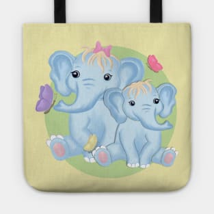 Mom and baby elephant with butterflies Tote