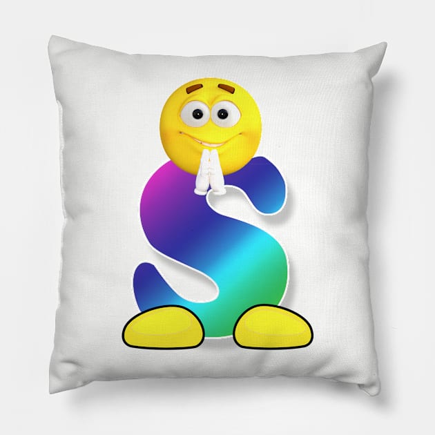 Letter S Alphabet Smiley Monogram Face Emoji Shirt for Men Women Kids Pillow by PatrioTEEism