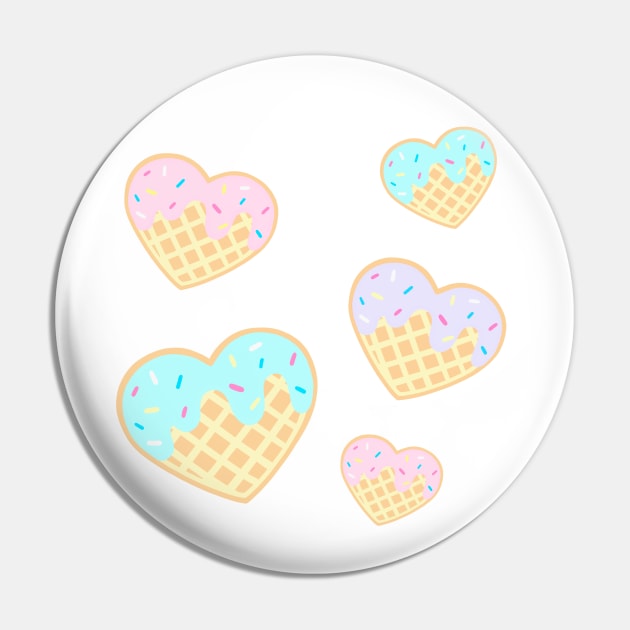 Cute Pastel Kawaii Waffle Hearts with Sprinkles Pin by ichewsyou